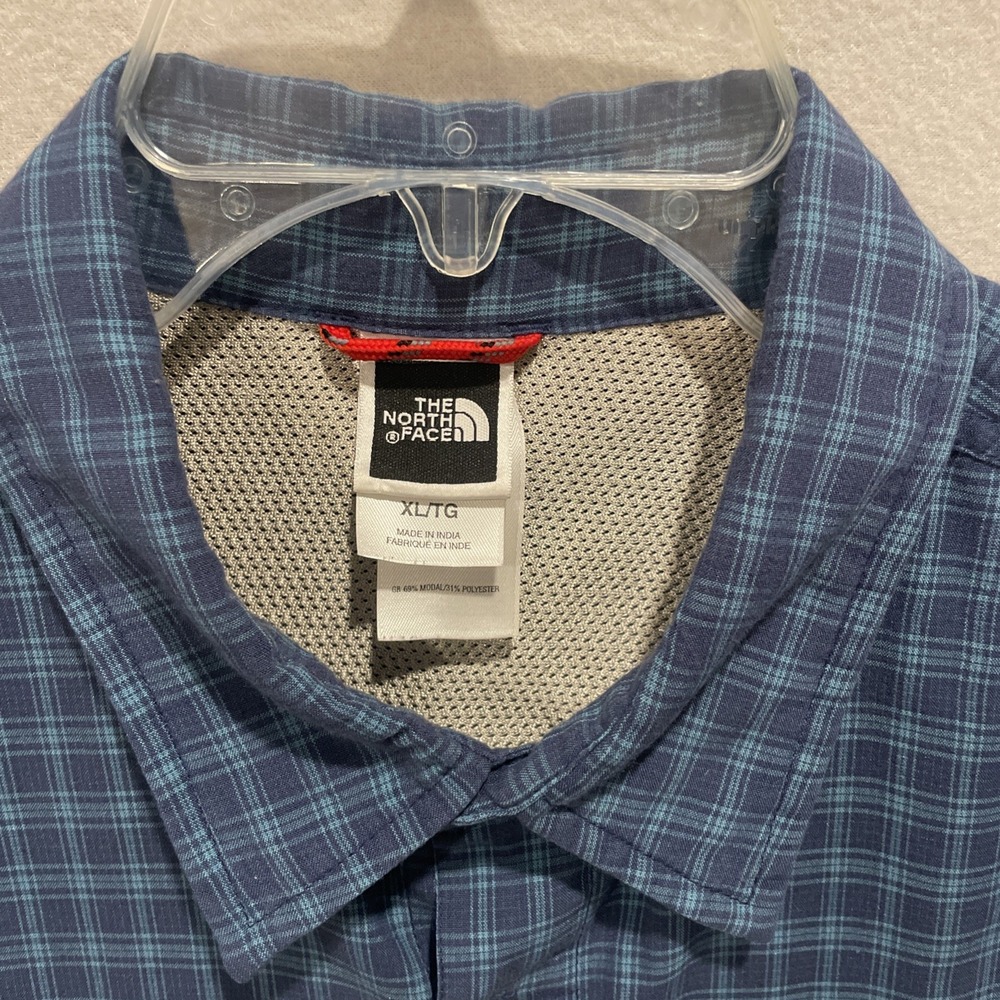 The North Face Men Plaid Short Sleeve Zip Pocket Button-Up Blue/Teal Shirt XL‎ - Picture 2 of 8